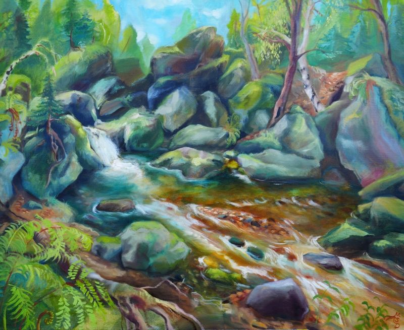 Wasserfall Gottleuba - 2025 - 106x86 cm - Öl auf Leinwand